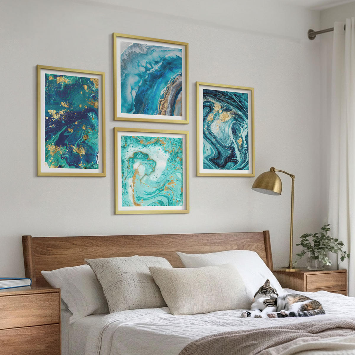 BILDER SET 4er Set - 50x50 cm & 40x60 cm Goldrahmen - Abstraktionen dekorativer Malerei - Goldfarben, Kunststoff (50/50cm) - TULUP