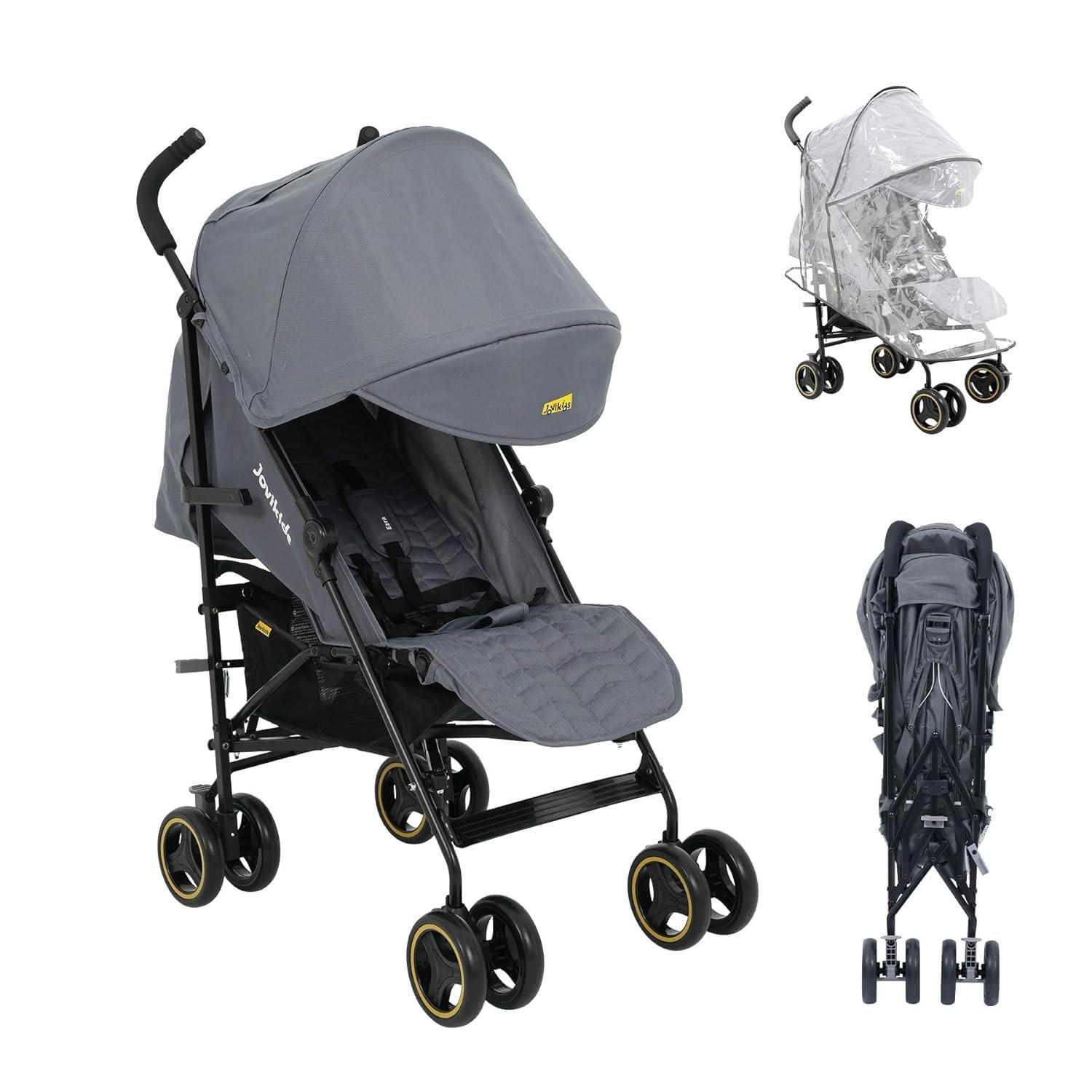 BUGGY Reisebuggy-Kompaktmodell mit Liegefunktion und Regenverdeck bis 22kg Grau - Grau, Metall (51/81/104.5cm) - Raelunyi