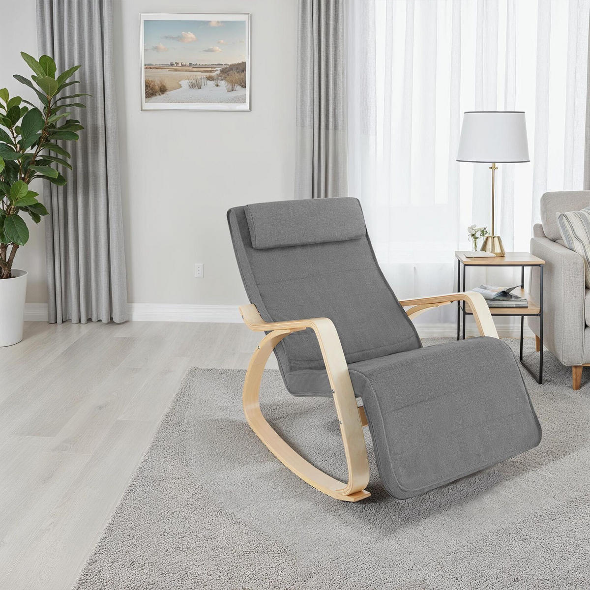 SCHAUKELSTUHL Onda,67 x 115 x 86 cm,hellgrau - Hellgrau, Holz (115/86/67cm) - tectake