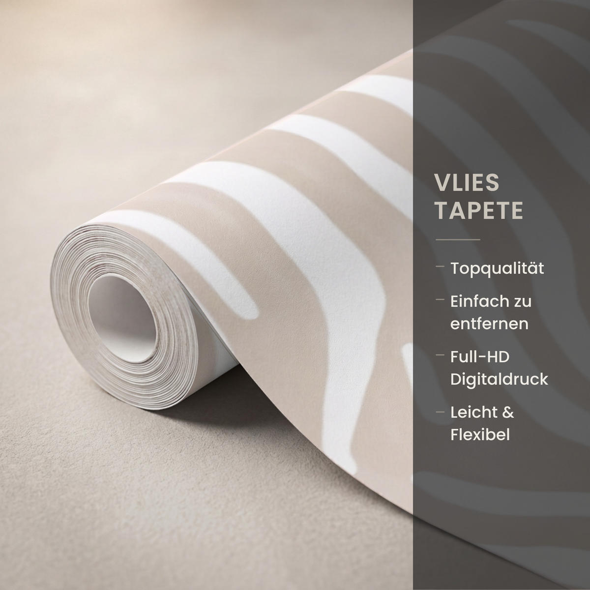 TAPETE - Abstrakt - Zebra - Beige - 450x200 cm - Beige, Papier (450/200cm) - OnlyWow