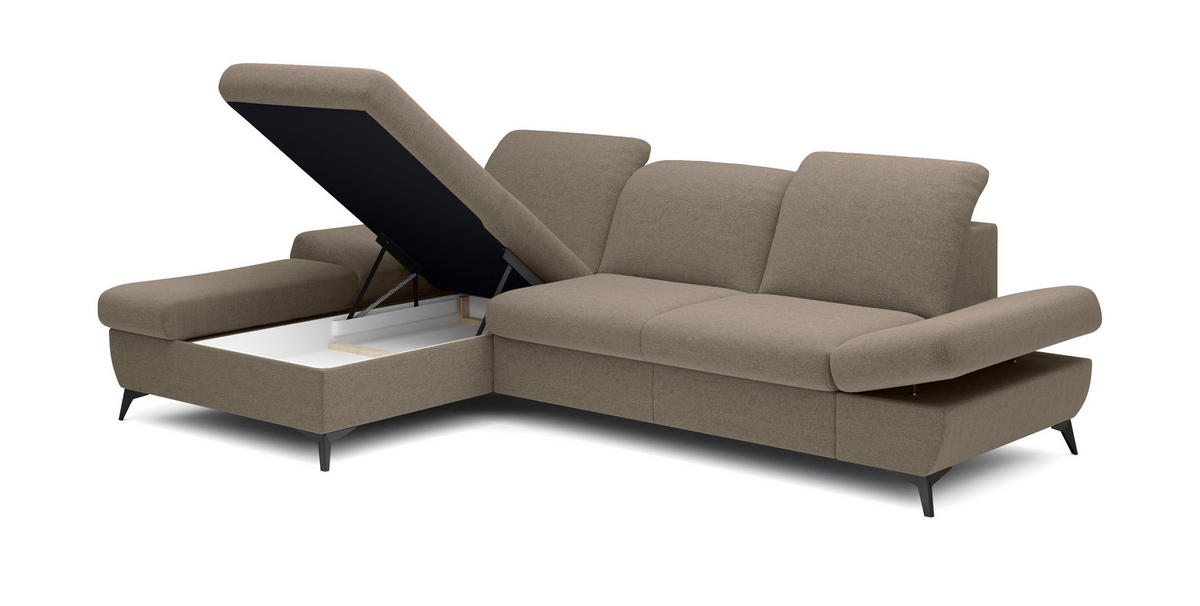 ECKSOFA FELICE L-S Beige Geflochtener Stoff mit Schlaffunktion - Sandfarben, Holz (284/166cm) - MASSENO