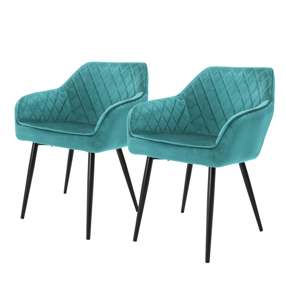 ESSZIMMERSTUHL Samt Türkis 2er Set - Türkis, Textil (60/80/63cm) - ML-DESIGN