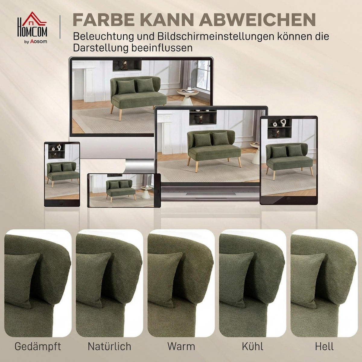 2-SITZER-SOFA Chenille Gummibaumholz Dunkelgrün - Dunkelgrün/Naturfarben, Holz/Holzwerkstoff (65/78.5/117cm) - HOMCOM