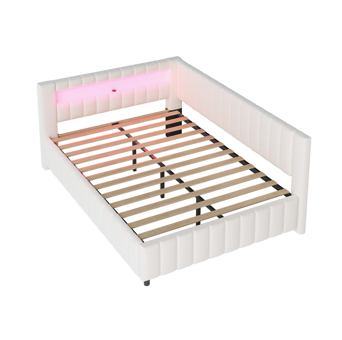 SCHLAFSOFA 140/200 cm mit LED-Beleuchtung, USB-Anschluss, Kopfteil und Rückenlehne, Samt, Beige - Beige, Textil (147.5/82/209cm) - Redom
