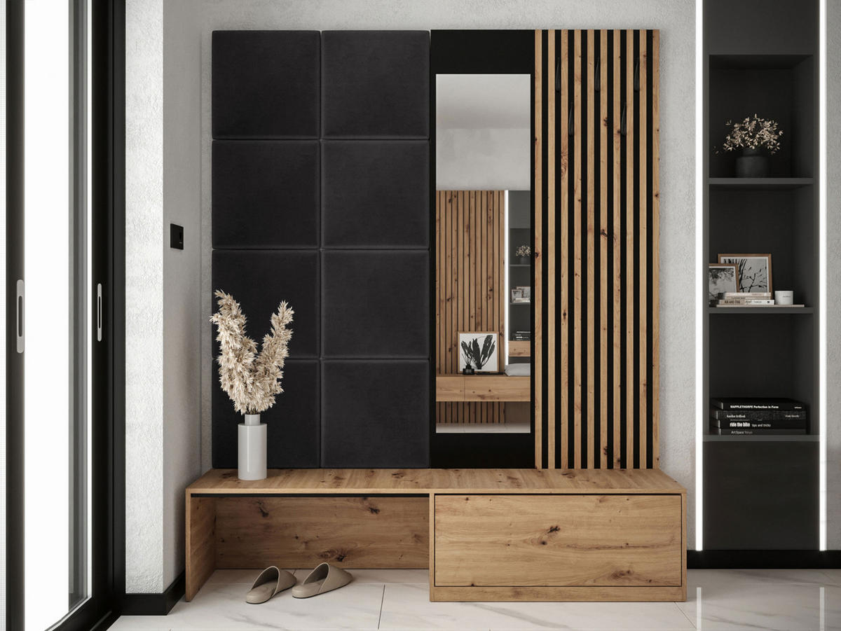 GARDEROBE Premium - Schwarz/Braun, Holzwerkstoff/Textil (172/205/42cm) - MIRJAN24