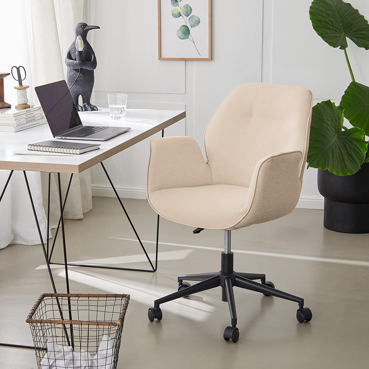 BÜROSTUHL - Beige, Webstoff / Stahl , 61/91/59 cm - Beige, Textil (61/91/59cm) - home24