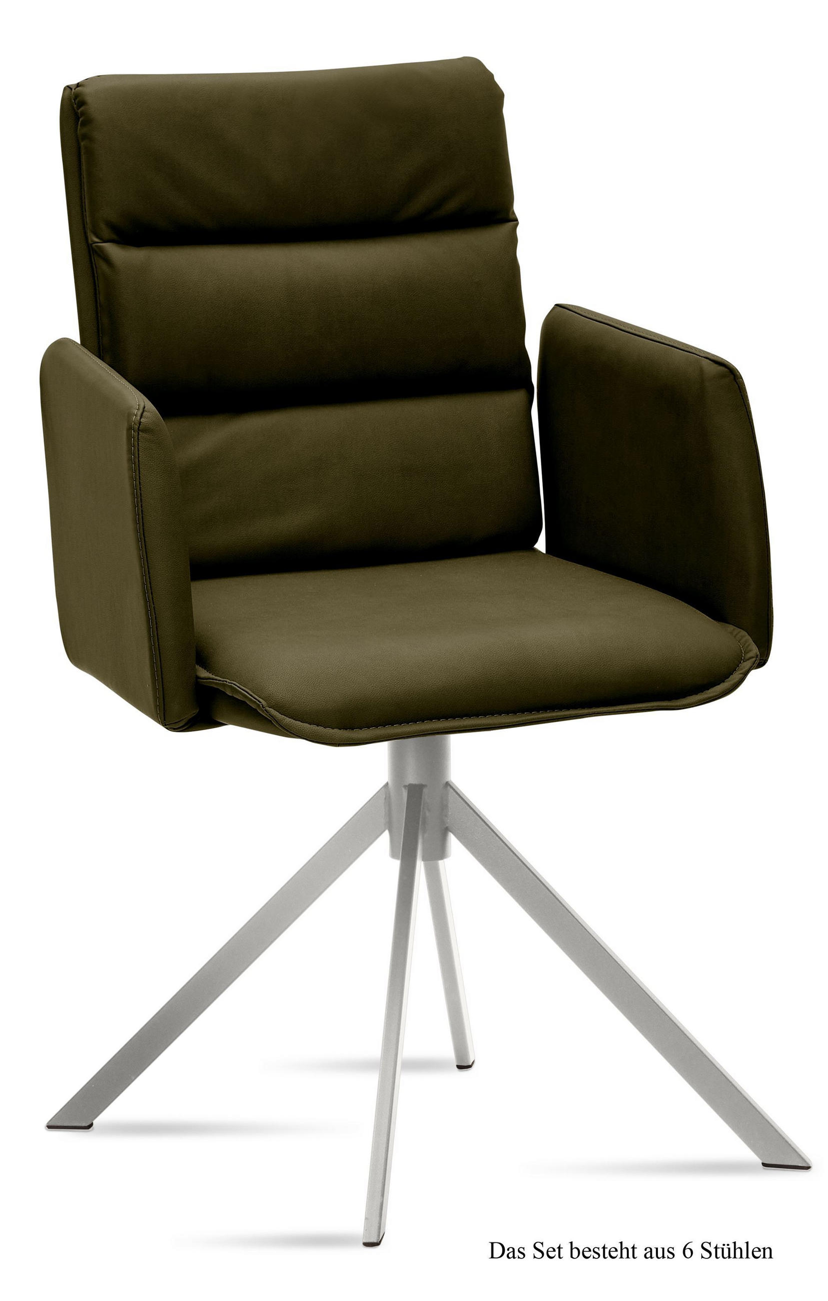 ARMLEHNSTUHL (6er-Set) Dorree 52x92x60 Edelstahl/Khaki - Dunkelgrün/Edelstahlfarben, Kunststoff (60/92/52cm) - 58aufmkessel