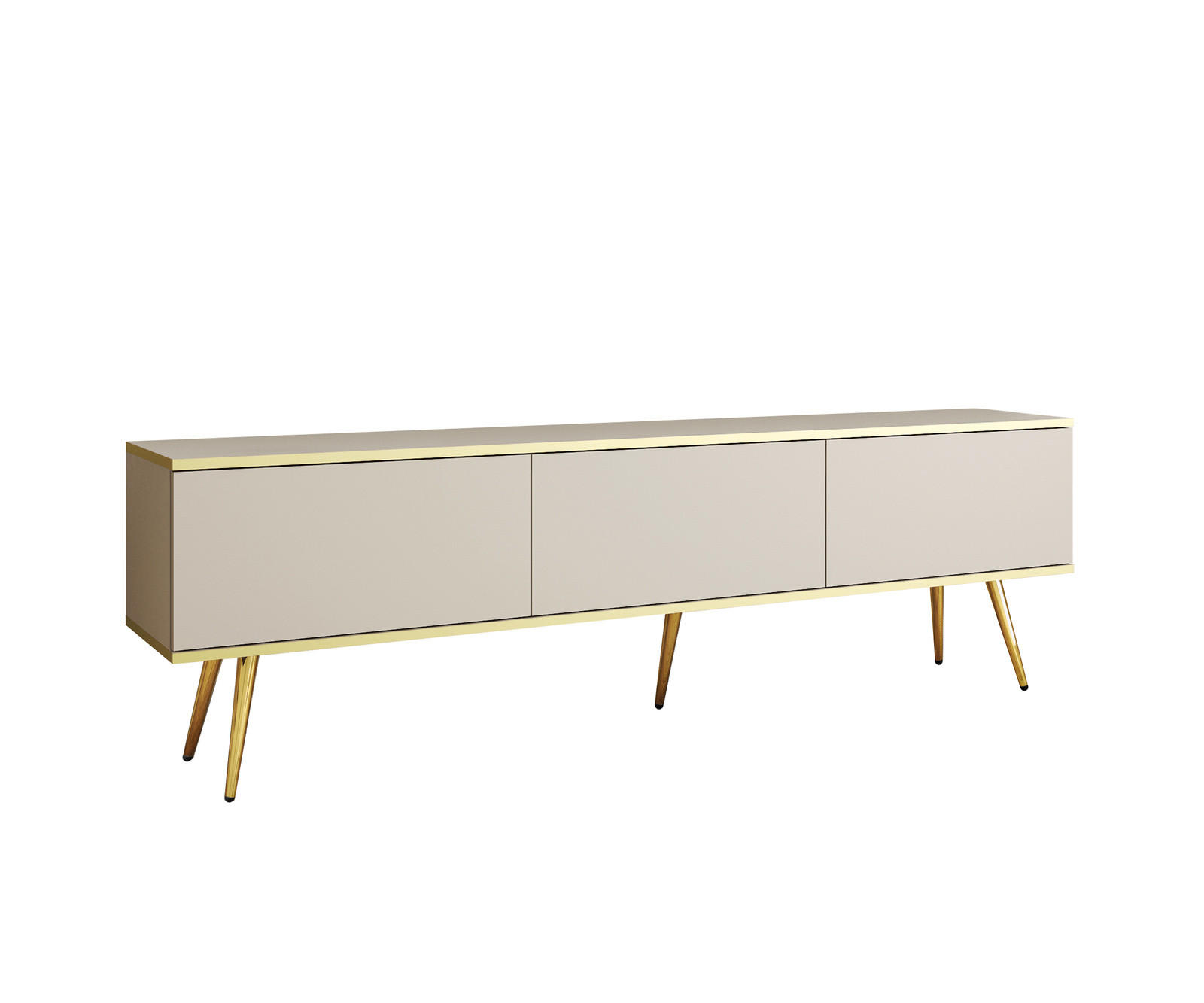 TV-LOWBOARD FORNO (Beige, Goldene Details, 3 Türen, goldene Metallfüße, 175 cm) - Gelb/Beige, Holz/Holzwerkstoff (175/53/32cm) - Ravio