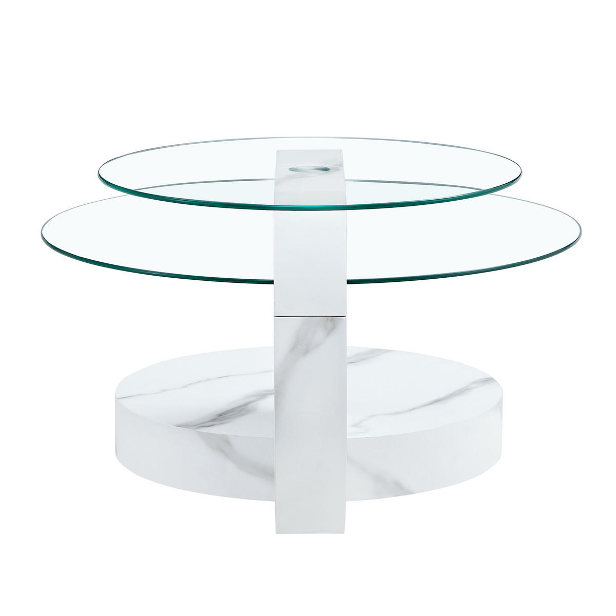 COUCHTISCH 70/90/44 cm Transparent Weiß in Marmoroptik mit Sicherheitsglas und Ablage - Weiß, Holzwerkstoff (90/70/44cm) - OKWISH