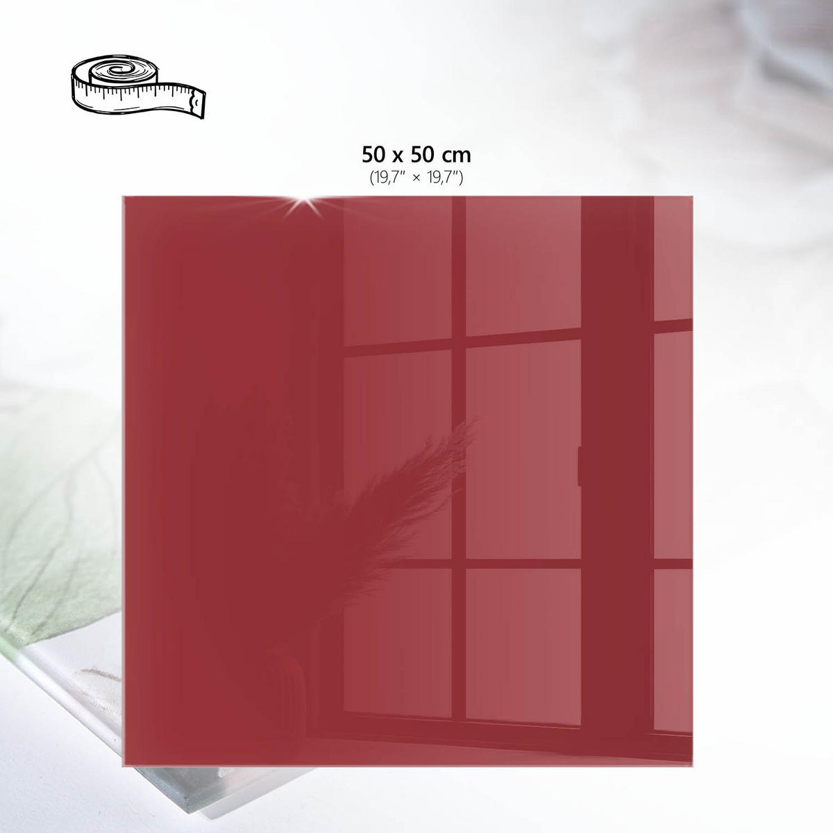 TISCHPLATTE 50x50 cm – Burgunderrote Farbe - Orange, Glas (50/50/0.4cm) - Wallfluent