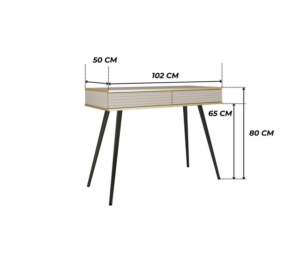 KONSOLENTISCH FORNO (Beige, Rillenfront, Goldene Details, 2 Schubladen, schwarze Metallfüße, 102 cm) - Beige/Schwarz, Holz/Holzwerkstoff (50/102/80cm) - Ravio