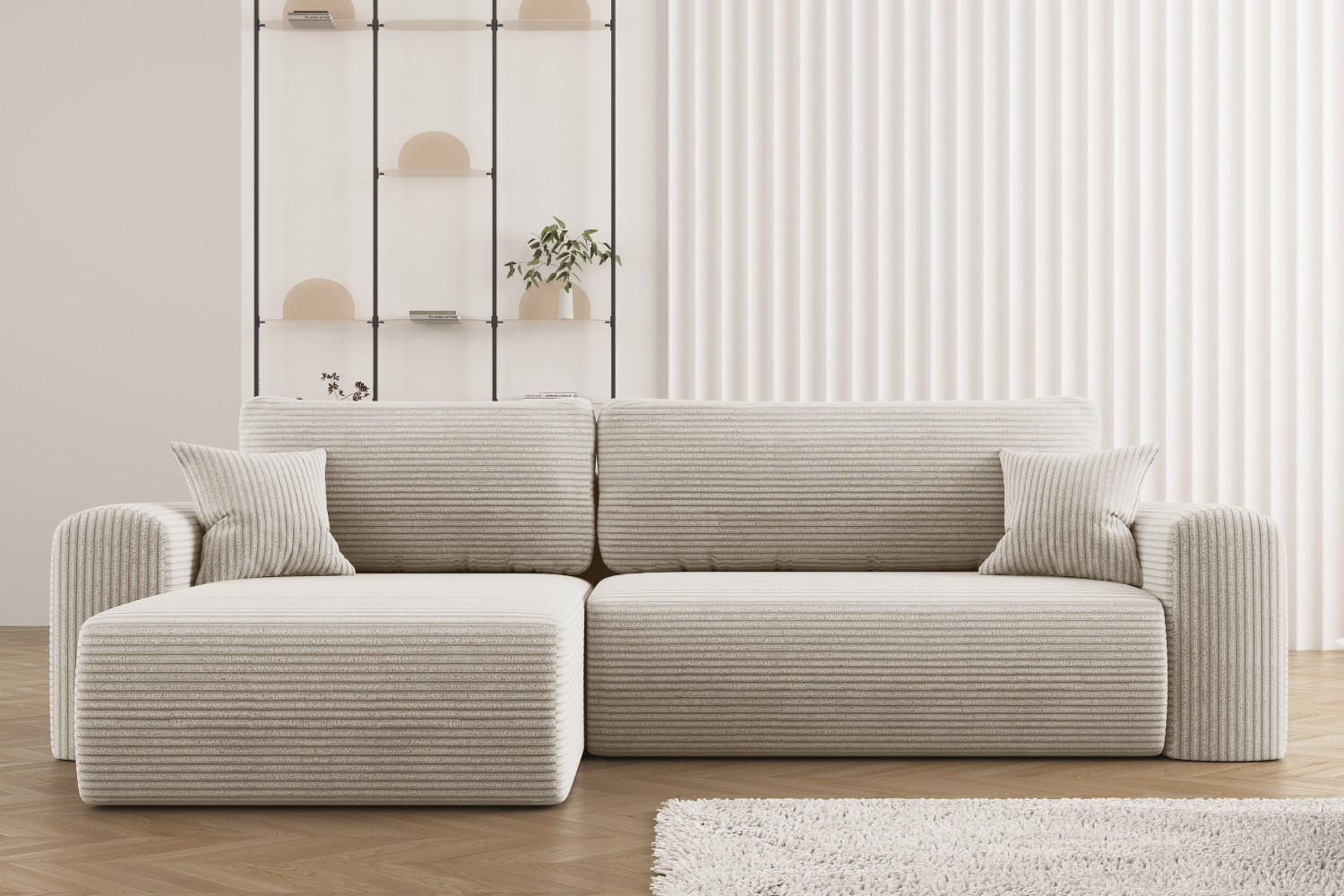 ECKSOFA Mit Schlaffunktion und Stauraum für Bettzeug Capri Stoff Poso Beige Links - Beige, Holz/Textil (145/272cm) - Kaiser Möbel