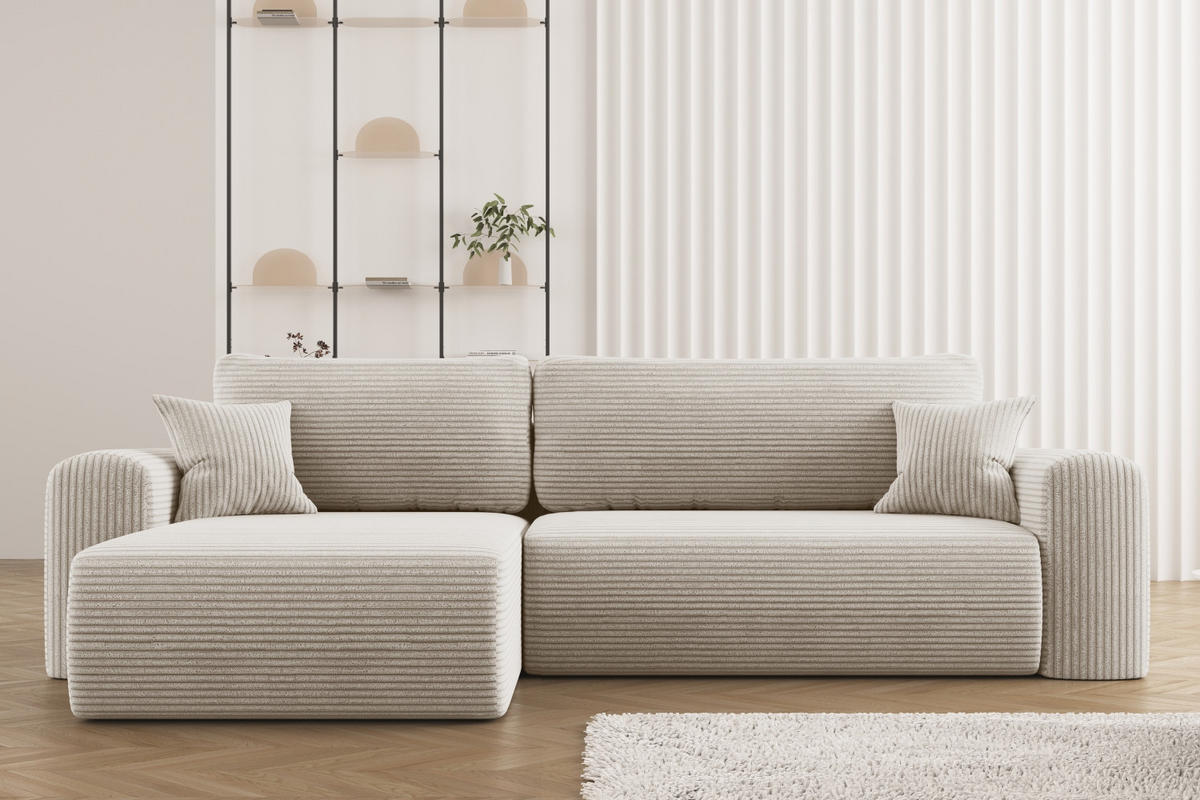 ECKSOFA Mit Schlaffunktion und Stauraum für Bettzeug Capri Stoff Poso Beige Links - Beige, Holz/Textil (145/272cm) - Kaiser Möbel