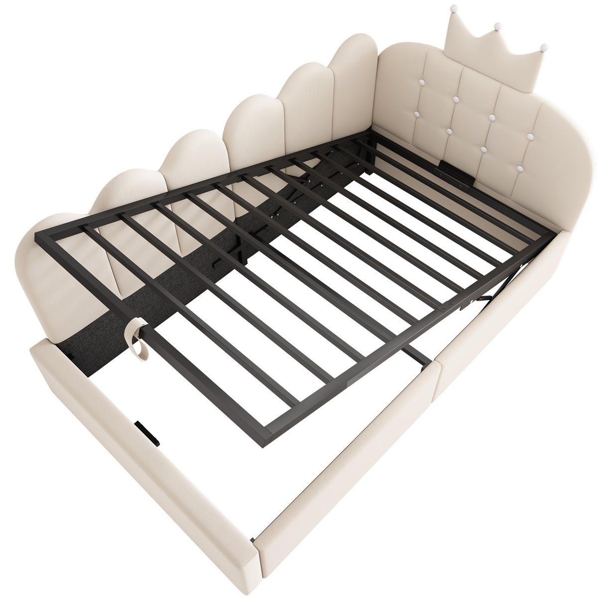 KINDERBETT Polsterbett 90/200 cm aus Samt mit Stauraum und Kronen-Gitter-Design Beige - Beige, Textil (90/200cm) - Modenvie