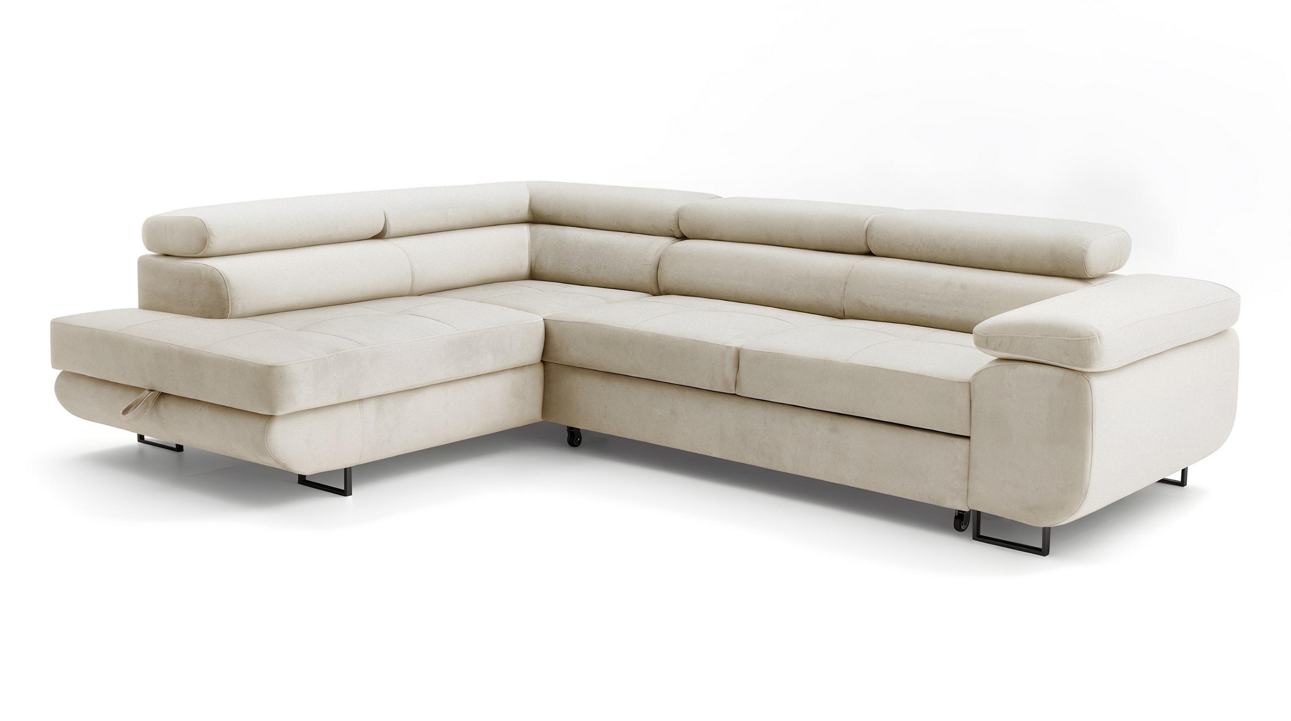 ECKSOFA Velmo mit Bettkasten und Schlaffunktion, verstellbaren Kopfstützen, in L-Form - Beige, Textil (275/203cm)