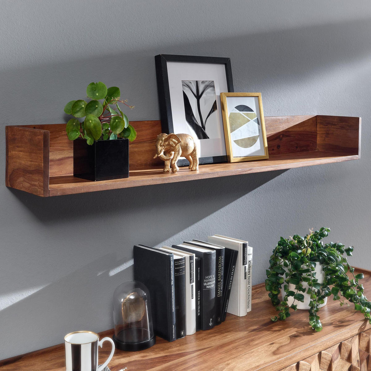 WANDREGAL Massivholz Modern Stil Aufbewahrung - Braun, Holz (120/15/20cm) - KADIMA DESIGN