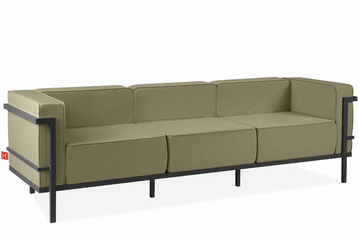 GARTENSOFA TRIGLO 3-Personen, Stahlrahmen, Modern, Dunkelgrau/Beige - Dunkelgrau/Beige, Textil/Metall (229/70/69cm) - KONSIMO®