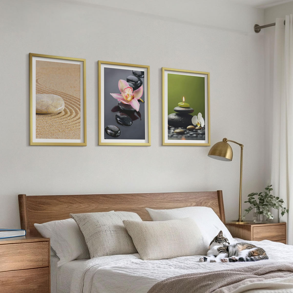 BILDER SET 3er Set - 40x60 cm Goldrahmen - Entspannende Zen-Steinmotive - Goldfarben, Kunststoff (40/60cm) - TULUP