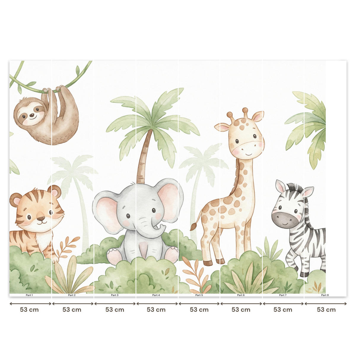 KINDERTAPETE - Tiere - Dschungel - Pastell - 400x300 cm - Weiß, Papier (400/300cm) - OnlyWow