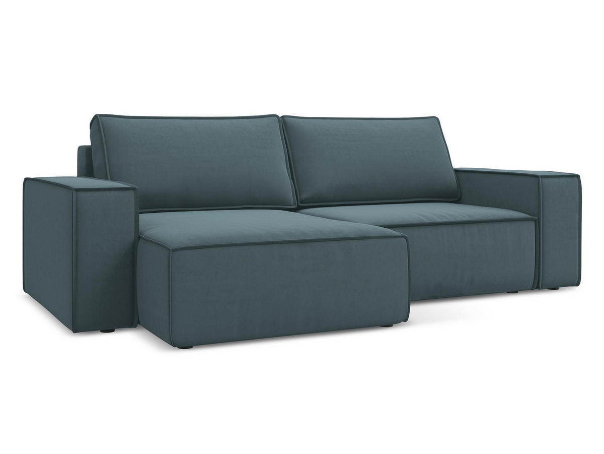 ECKSOFA mit Schlaffunktion Samt Stoff Blau - Blau/Petrol, Kunststoff/Textil (148/257cm) - Makamii