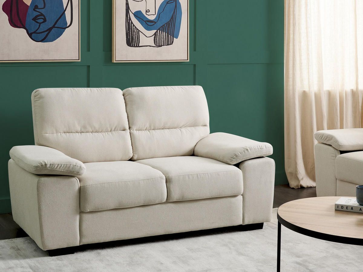 2-SITZER-SOFA hellbeige Vogar - Beige/Schwarz, Textil (156/90/74cm) - Beliani