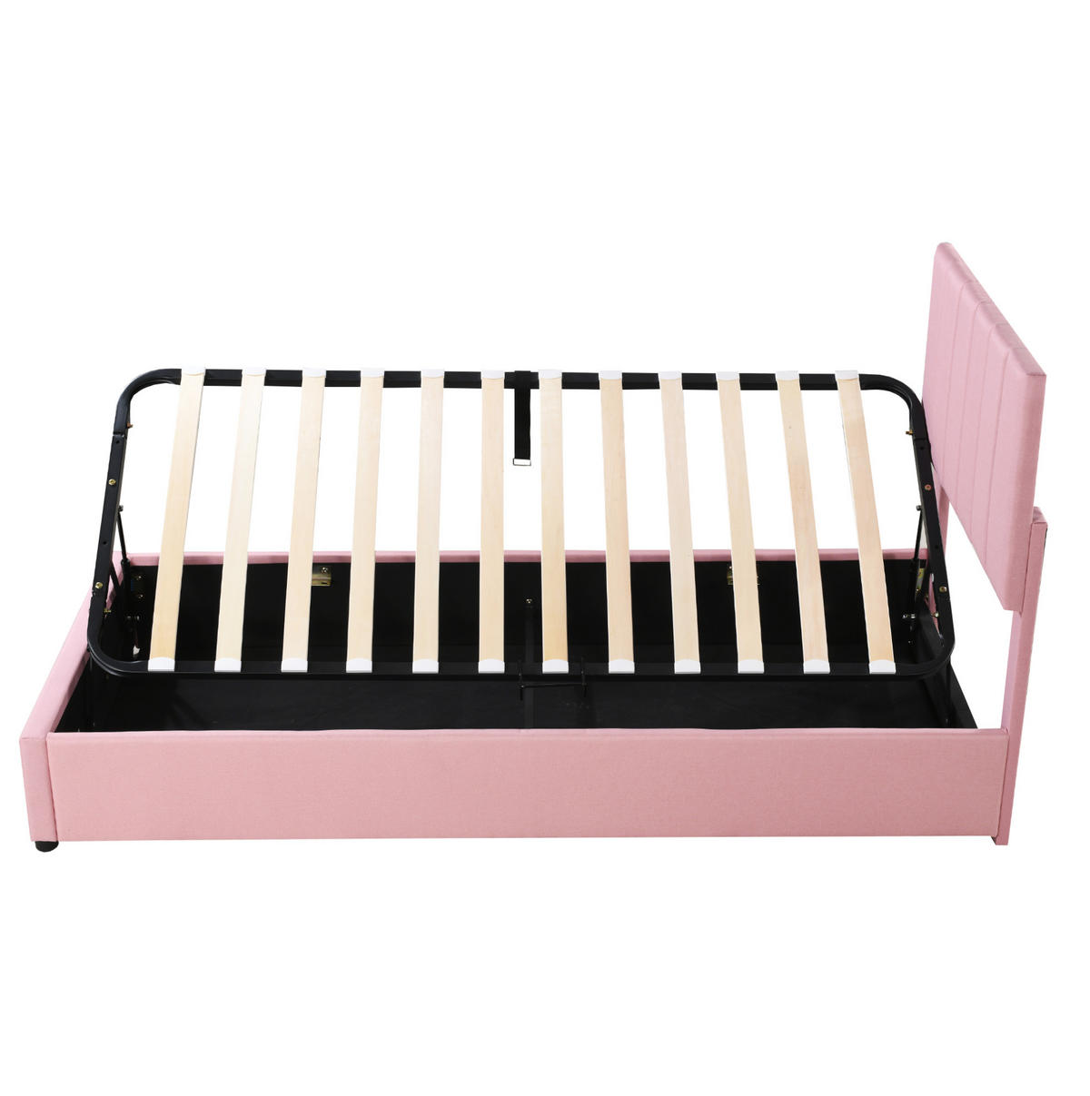 KINDERBETT Polsterbett 90/200 cm aus Leinenstoff mit hydraulischem Stauraum Rosa - Pink, Textil (90/200cm) - Modenvie
