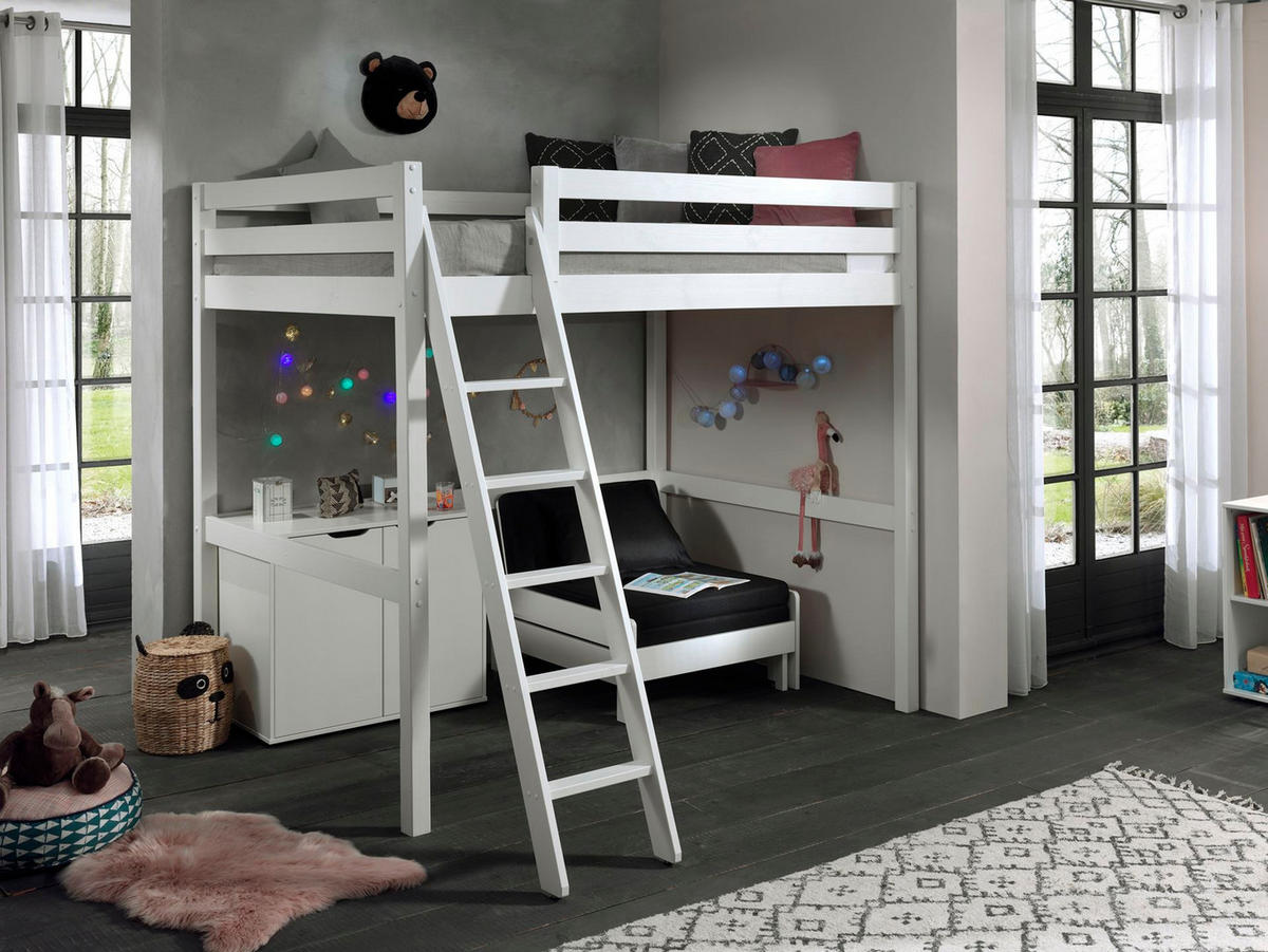 HOCHBETT Katheryn 209x190x215 mit Kommode und Bettsessel Holz Weiß - Weiß, Holz (140/200cm) - 58aufmkessel