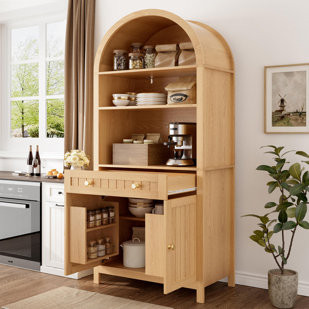 GESCHIRRSCHRANK Bogenfront Doppeltür Weiß - Naturfarben, Holzwerkstoff (76/180/40cm) - FLIEKS