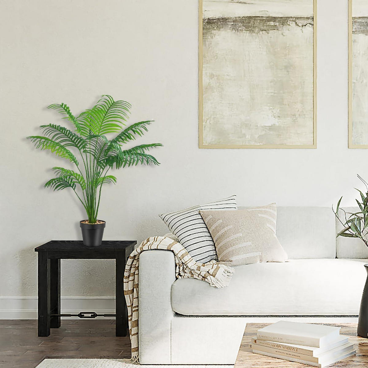 KUNSTPFLANZEN Set 2-teilig Palme 80 cm - Grün, Kunststoff (10cm)