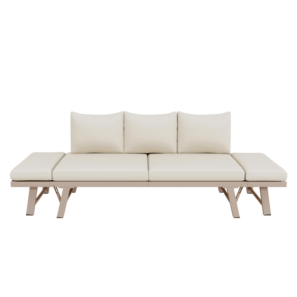 GARTENMÖBEL-SET, 3-Sitzer Outdoorsofa, Liegefunktion, Beige - Beige, Textil - FLIEKS