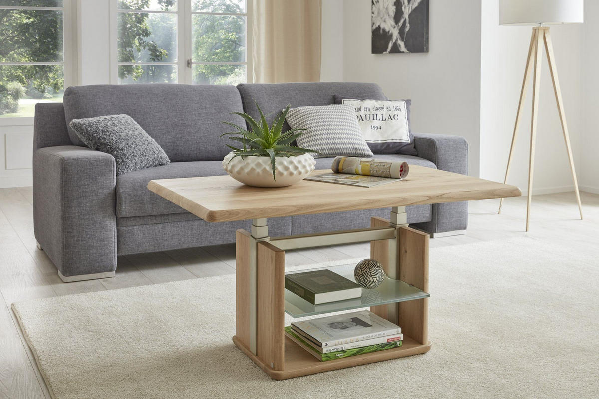 FUNKTIONSTISCH Chantal höhenverstellbar 110x65x50 Couchtisch Massivholz Wildeiche Bianco - Braun, Holz (110/65/50cm) - 58aufmkessel