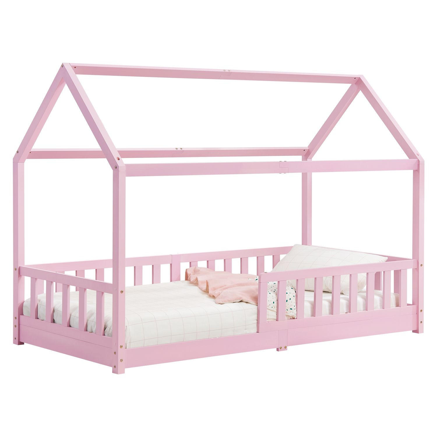 KINDERBETT Marli mit Matratze rosa 90x200 cm - Rosa, Holz (90/200cm) - Juskys