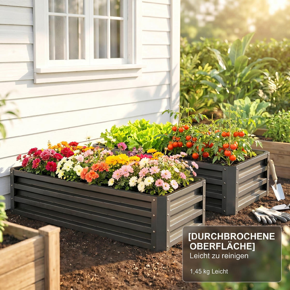 HOCHBEET DE-05350 2er-Set, Metall, offener Boden Dunkelgrau - Dunkelgrau, Metall (110/30/50cm) - ComfortXL