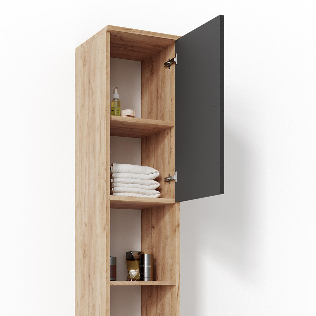 BADSCHRANK Fynn Eiche 30 x 190 cm - Eichefarben/Anthrazit, Holzwerkstoff (30/190/30cm) - Vicco