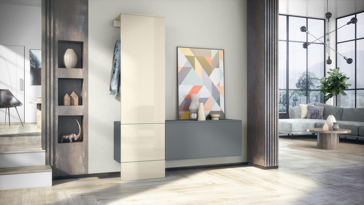 GARDEROBE Carlton Paneel in Creme Hochglanz - Creme, Holzwerkstoff (156.5/193/35cm) - Vladon