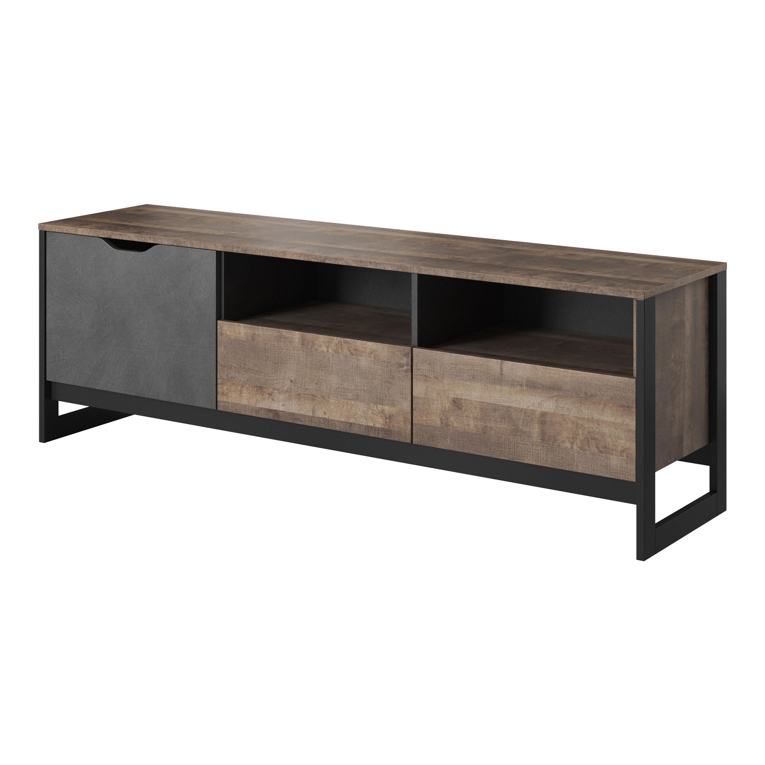 LOWBOARD ARDENTE 161x39,6x53 cm mit 2 Schubladen und 1 Türen Eichefarben - Eichefarben/Grau, Holzwerkstoff (161/53/39.6cm) - MASSENO