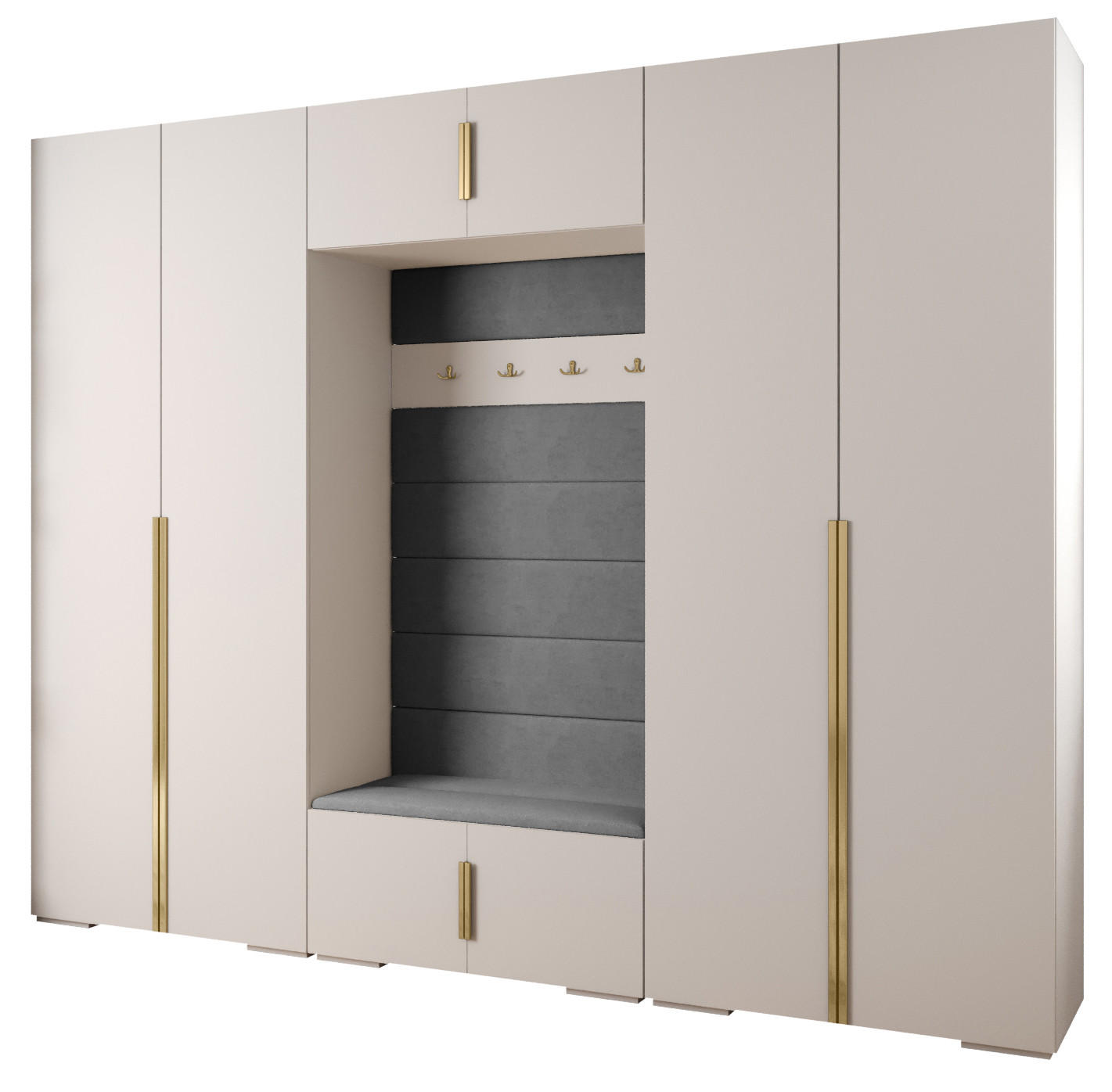 Abiks Möbel Garderoben-Set Weiß, Grau, Gold 300x236.7x47 cm