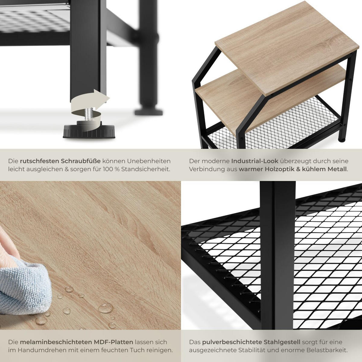 BEISTELLTISCH Plymouth, 36,5 x 58,5 x 59,5 cm, Industrial Holz hell, Eiche Sonoma - Naturfarben, Holz (58.5/36.5/59.5cm) - tectake