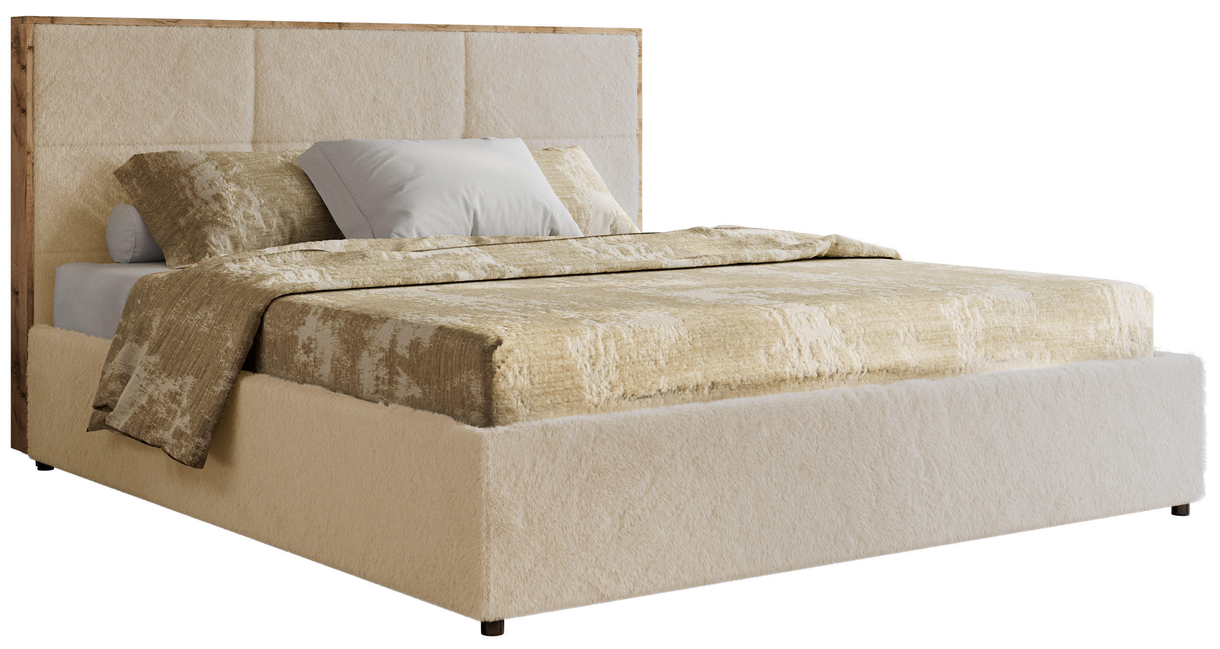 POLSTERBETT LERIO CLASSIC 140/200 - Creme Plüsch - ohne Matratze - Creme, Textil (140/200cm) - MKS