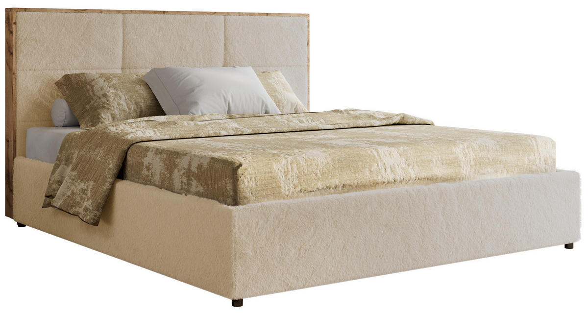 POLSTERBETT LERIO CLASSIC 160/200 - Creme Plüsch - Schaum-Matratze - Creme, Textil (160/200cm) - MKS