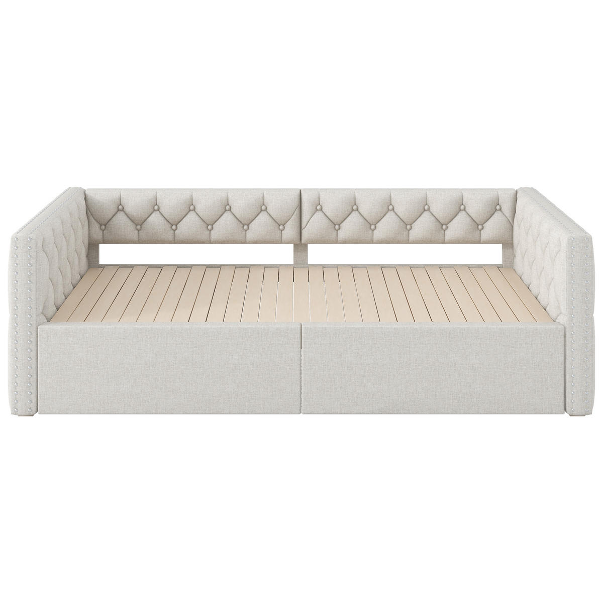 POLSTERBETT 90/200 cm Ausziehbett Beige aus Leinen mit LED-Beleuchtung - Beige, Textil (90/200cm) - OKWISH