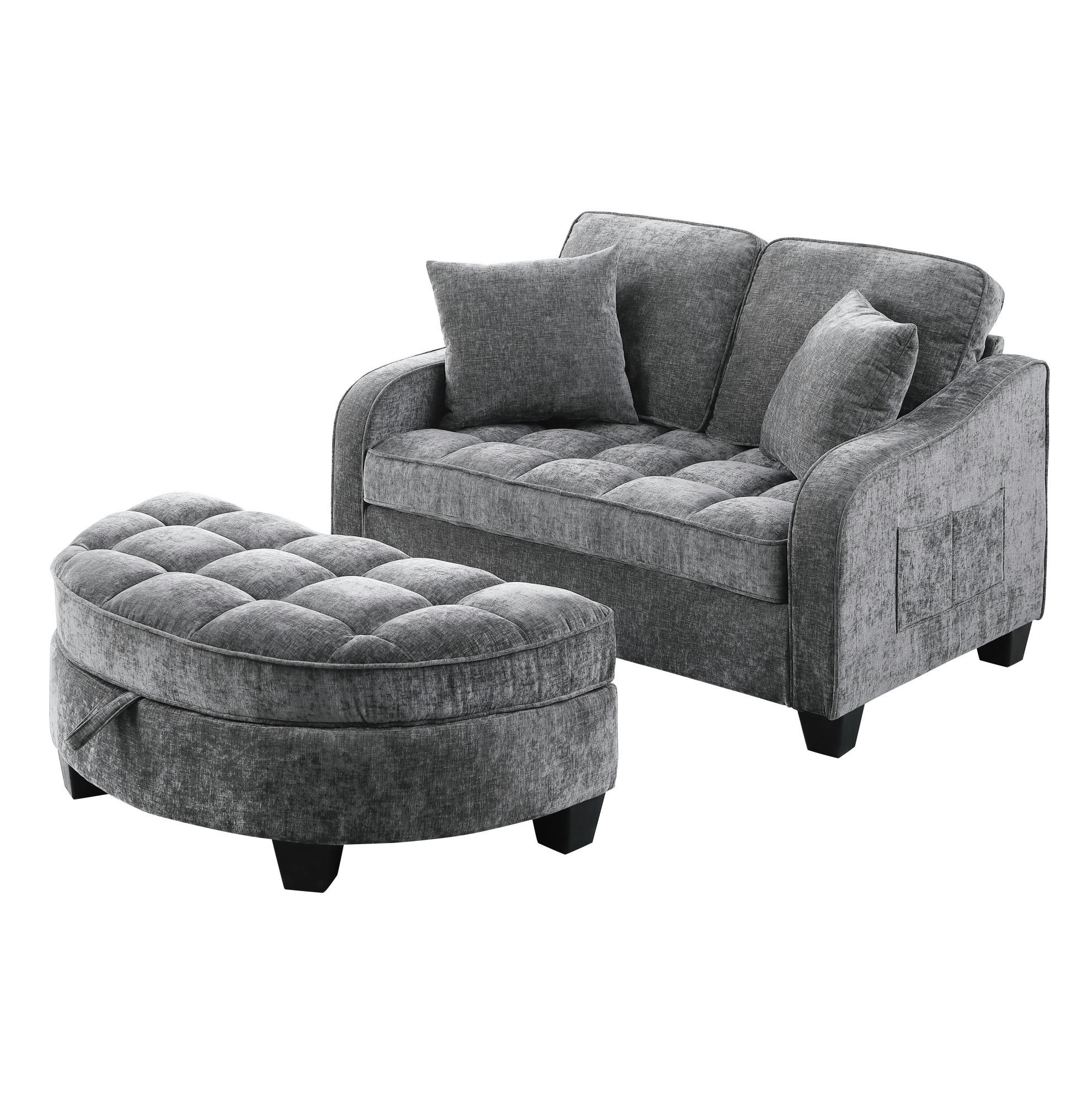 SOFA-BETT 132/129/93 cm aus Eukalyptusholz mit Aufbewahrungshocker Dunkelgrau - Dunkelgrau, Holz (129/93/132cm) - Modenvie