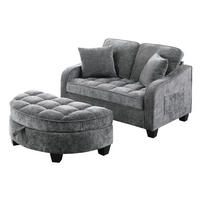 SOFA-BETT 132/129/93 cm aus Eukalyptusholz mit Aufbewahrungshocker Dunkelgrau - Dunkelgrau, Holz (129/93/132cm) - Modenvie