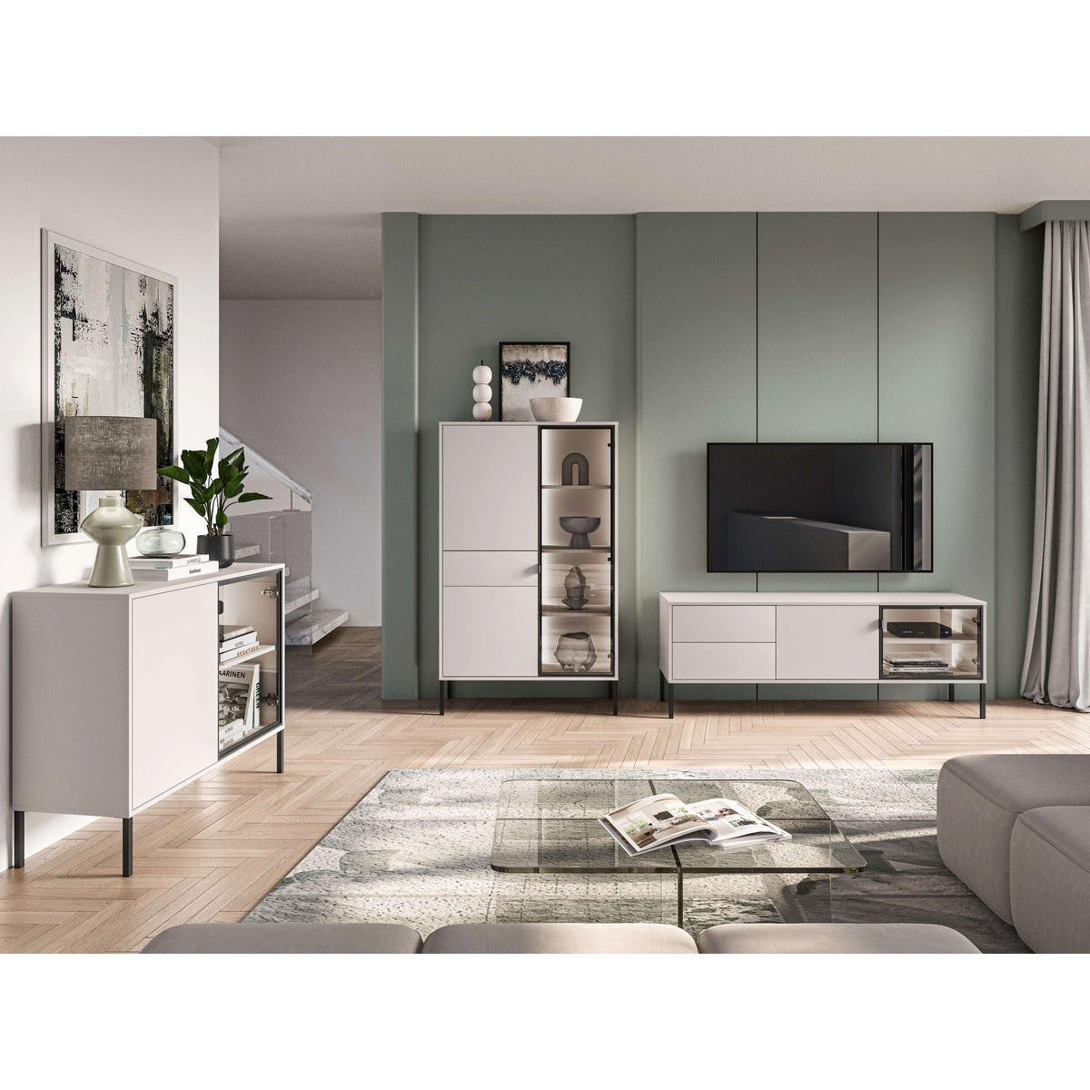 WOHNZIMMER Set 3-tlg. – Barnee – Kaschmir - Kaschmir, Holzwerkstoff (92/150/40cm) - hi-markt