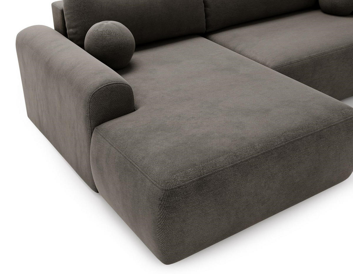 ECKSOFA Aurora Grau, mit Schlaffunktion in Vena Stoff, linke seite - Grau, Holzwerkstoff/Textil (257/177cm) - Bettso