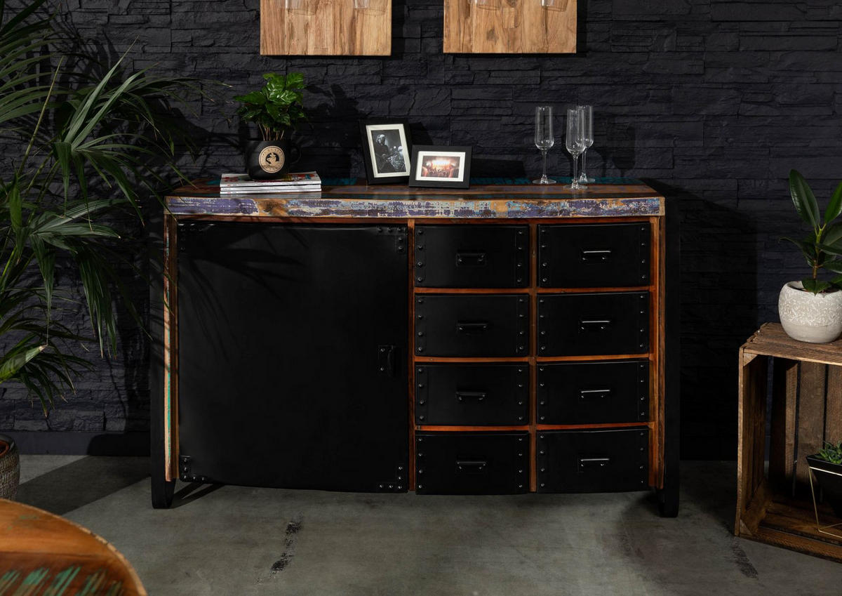 SIDEBOARD Altholz 143x43x90 mehrfarbig lackiert INDUSTRIAL #102 - Multicolor, Holz (143/90/43cm) - Massivmoebel24