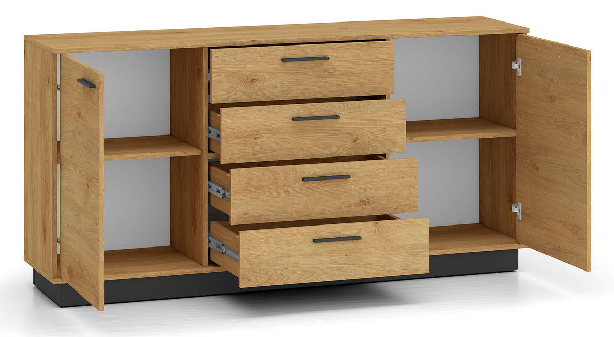 KOMMODE Modesto Eiche Style hell / Schwarz 170 / 40 / 86 cm - Eichefarben/Schwarz, Holz/Holzwerkstoff (170/86/40cm) - Feldmann-Wohnen