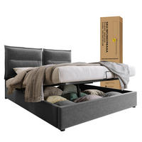 SAMT-POLSTERBETT 140/200 cm Grau mit Bettkasten, verstellbarem Kopfteil und Matratze - Grau, Textil (140/200cm) - BEAOK