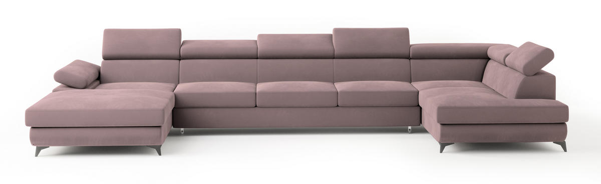 WOHNLANDSCHAFT MONTIVA Lila Velours-Stoff mit Schlaffunktion - Lila, Holz (410/89/190cm) - MASSENO