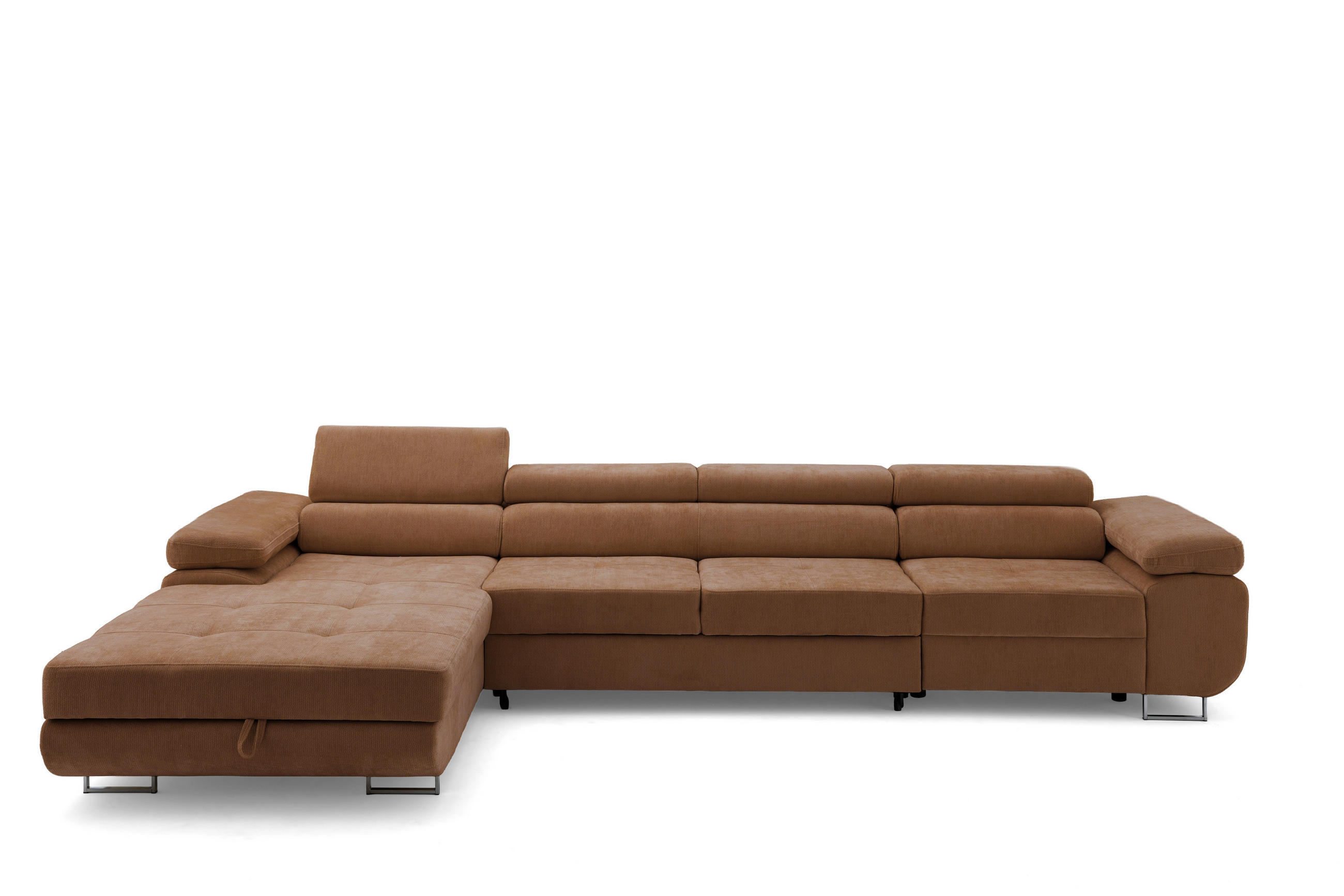 ECKSOFA ALONZO MAXI Links mit Schlaffunktion 125x195 Chenille Braun - Chromfarben/Braun, Holz/Textil (350/203cm) - Muffo